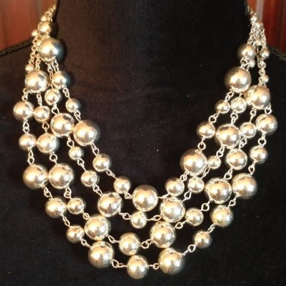 Silver beaded multi-strand necklace & earring set